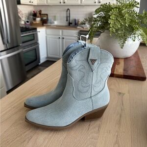 NWOT Guess Denim Ankle Western Booties